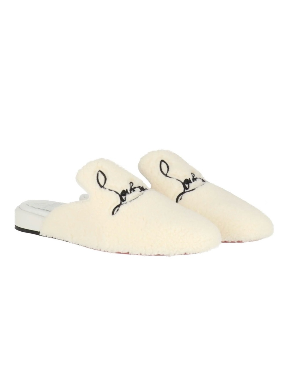 Christian Louboutin Navy Coolito Donna Flat Slippers White Shearling NIB 36-37
